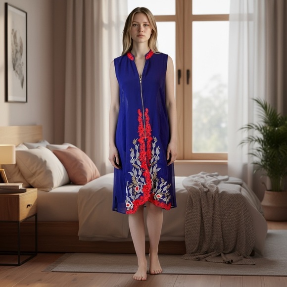 Blue Sheer Embroidered Kurta - Picture 1 of 16